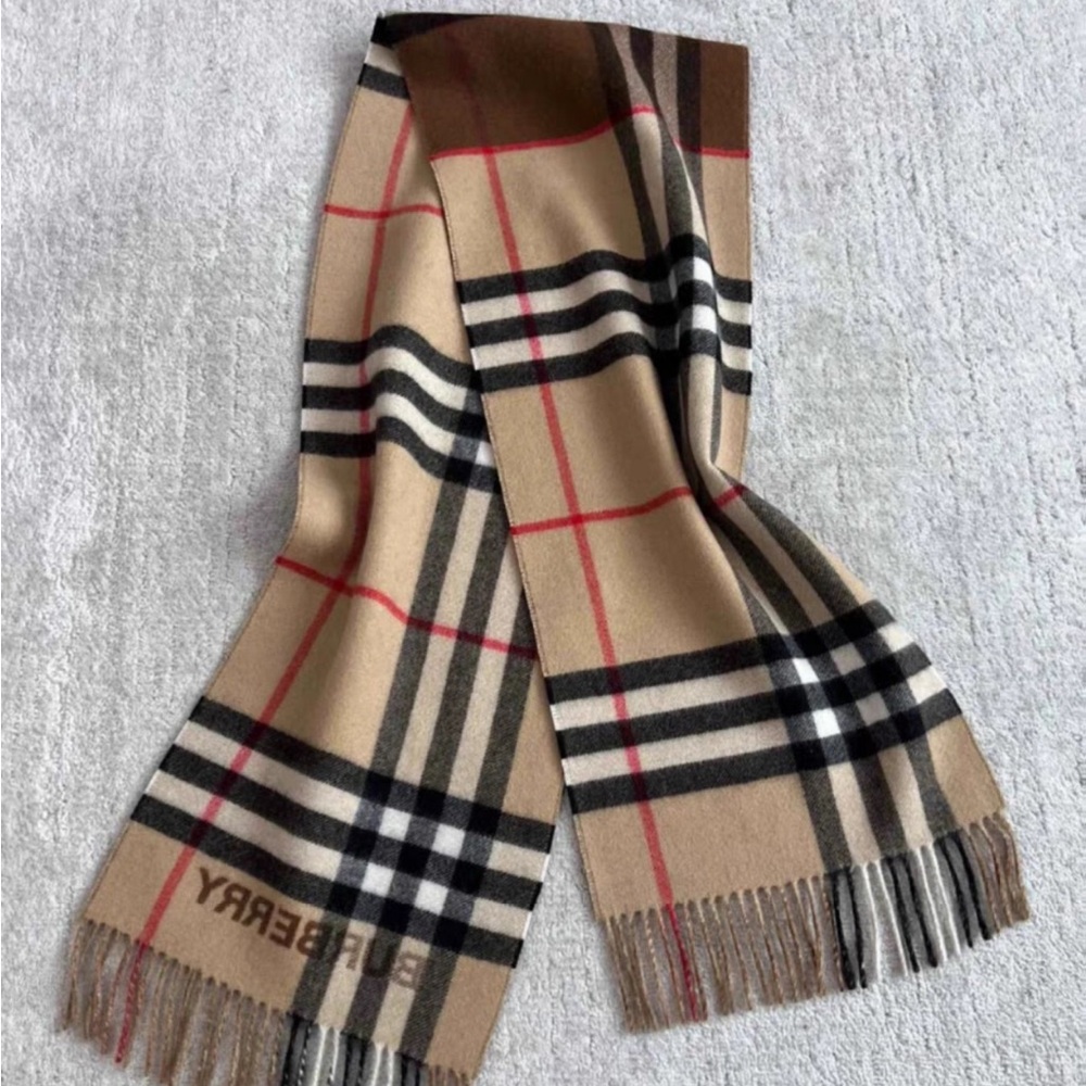 Burberry Tan and Black Plaid Scarf